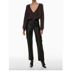 Aritzia Wilfred Black Melina Faux Leather Cropped Pants Size 6 Vegan High Waist